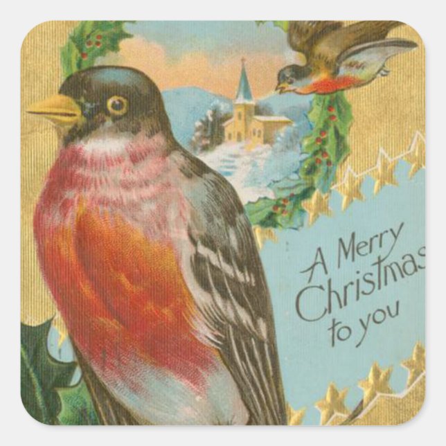 Vintage Christmas Birds Square Sticker (Front)