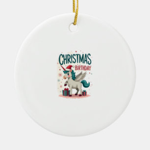 Vintage Christmas Birthday Girl Unicorn Cute Holid Ceramic Ornament