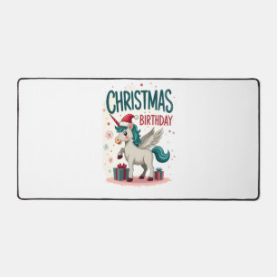 Vintage Christmas Birthday Girl Unicorn Cute Holid Desk Mat