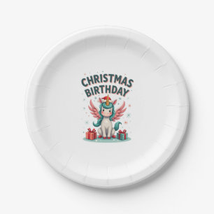Vintage Christmas Birthday Girl Unicorn Cute Holid Paper Plate