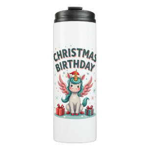 Vintage Christmas Birthday Girl Unicorn Cute Holid Thermal Tumbler