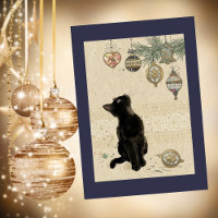 Vintage Christmas Black Cat Looking At Ornaments