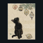 Vintage Christmas Black Cat Looking At Ornaments Postcard<br><div class="desc">Vintage Christmas Black Cat Looking At Ornaments  Postcard.</div>