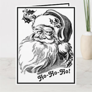 Vintage Christmas Black White Santa Claus Face Card