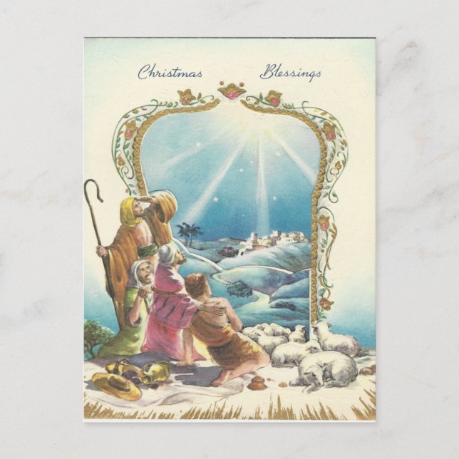 Vintage Christmas Blessings Holiday Postcard (Front)