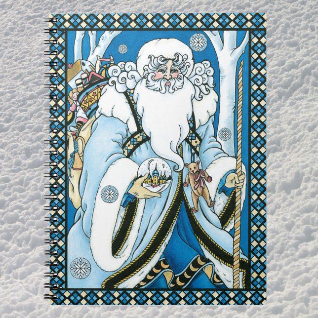 Vintage Christmas, Blue Santa Claus with Snowglobe Notebook (Creator Uploaded)
