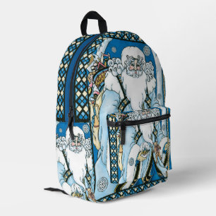 Vintage Christmas, Blue Santa Claus with Snowglobe Printed Backpack