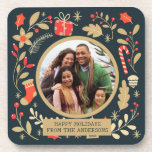 Vintage Christmas Botanical Family Photo Coaster<br><div class="desc">Vintage Christmas Botanical Family Photo</div>