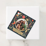 Vintage Christmas Botanical Family Photo Favour Tags<br><div class="desc">Minimal pastel family christmas holiday postcard</div>