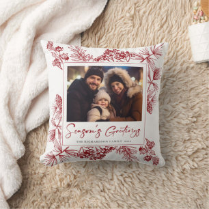 Vintage Christmas Botanical Throw Pillow