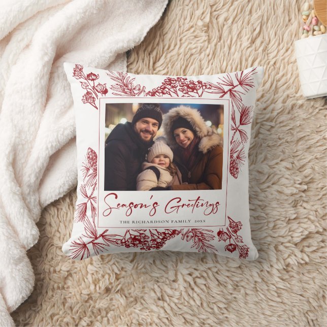 Vintage Christmas Botanical Throw Pillow (Blanket)