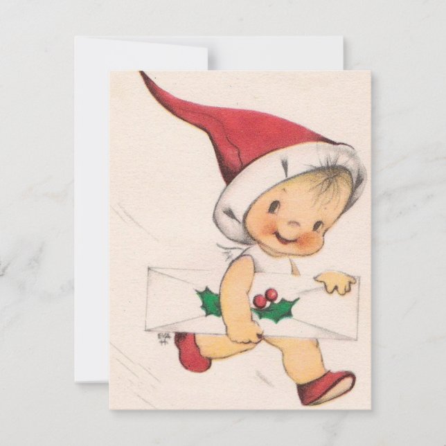 Vintage Christmas Boy With Letter Holiday Card (Front)