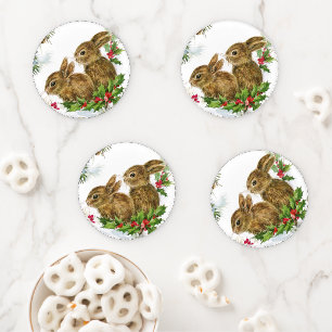 Vintage Christmas Bunnies Coaster Set