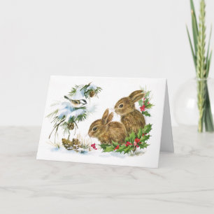 Vintage Christmas Bunnies Greeting Card
