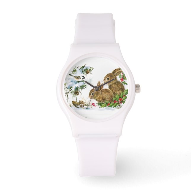 Vintage Christmas Bunnies Watch (Front)