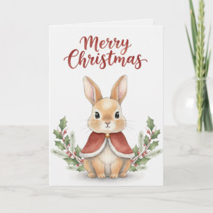 Vintage Christmas Bunny with Holly & Cape Card