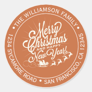 Vintage Christmas Burnt Orange Return Address Classic Round Sticker