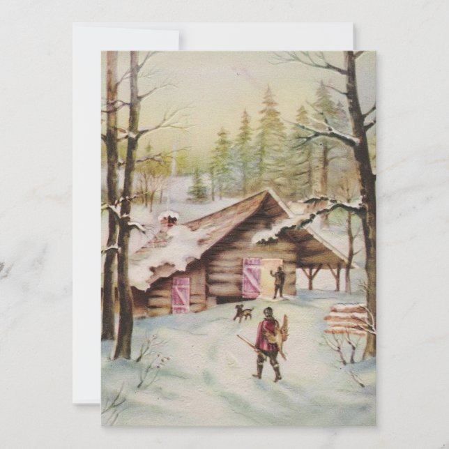 Vintage Christmas Cabin In Woods Holiday Card (Front)