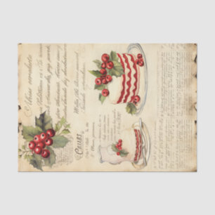 Vintage Christmas Cake Recipe Card Decoupage Tissue Paper