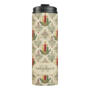 Vintage Christmas Candle Damask Pattern Custom  Thermal Tumbler
