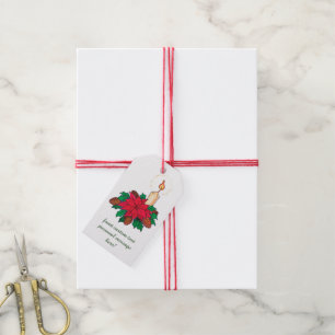 Vintage Christmas Candle with Poinsettia Plants Gift Tags