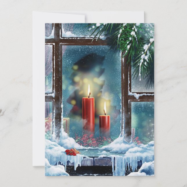 Vintage Christmas Candles In Window Holiday Card (Front)
