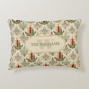 Vintage Christmas Candles & Ornaments Monogram Accent Pillow