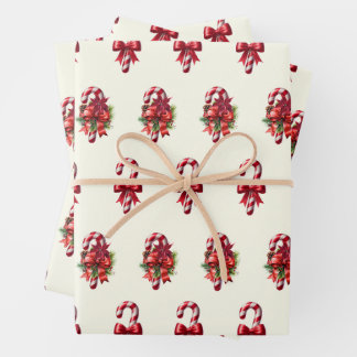Vintage Christmas Candy Cane Design Wrapping Paper Sheet