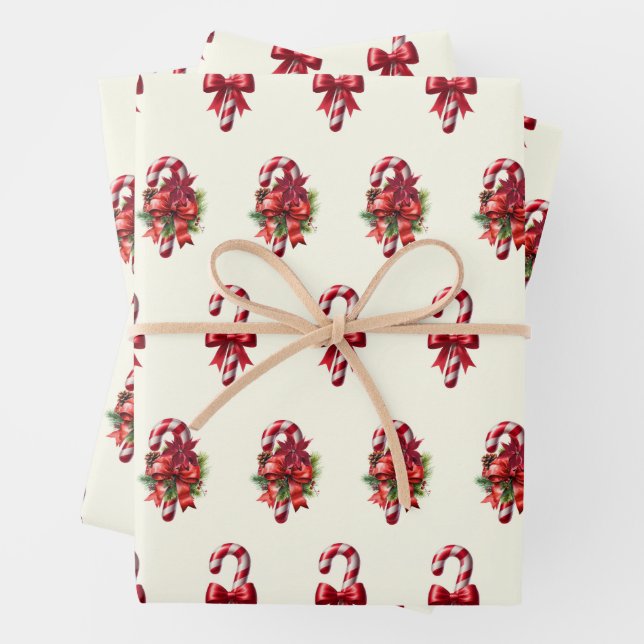 Vintage Christmas Candy Cane Design Wrapping Paper Sheet (In situ)
