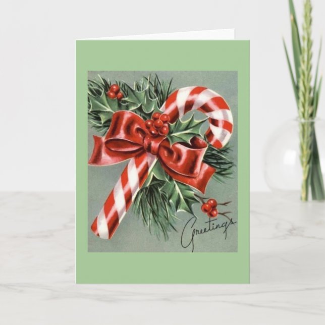 Vintage Christmas Candy Cane Greeting Card (Front)