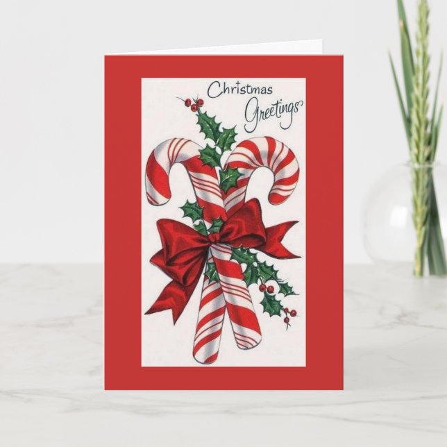 Vintage Christmas - Candy Cane Greetings, Holiday Card (Front)