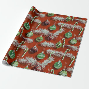 Vintage Christmas: Candy Canes & Ornaments Wrapping Paper