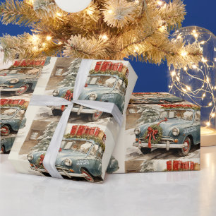 Vintage Christmas Car with Presents  Wrapping Paper