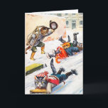 Vintage Christmas Card, Cats Sleigh Ride Holiday Card<br><div class="desc">An antique Christmas Card featuring cats sleigh riding and having a great time. Image is from artist Arthur Thiele, whose late 1800s works are famous for depicting anthropomorphic animals - cats in particular - in funny, human-like scenes. Totally cusomizable inside! Inside greeting can be kept as shown, omitted (just click...</div>