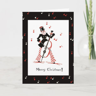 Vintage Christmas Card Cello Musician