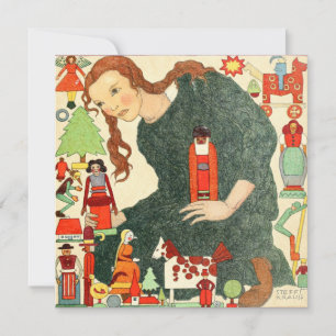 Vintage Christmas Card   Child with Toys