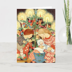 Vintage Christmas Card   Christmas Tree Children