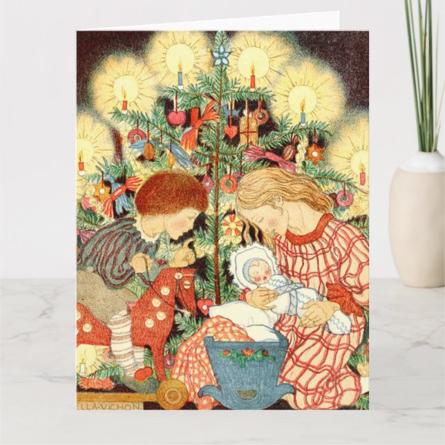Vintage Christmas Card | Christmas Tree Children (Front)