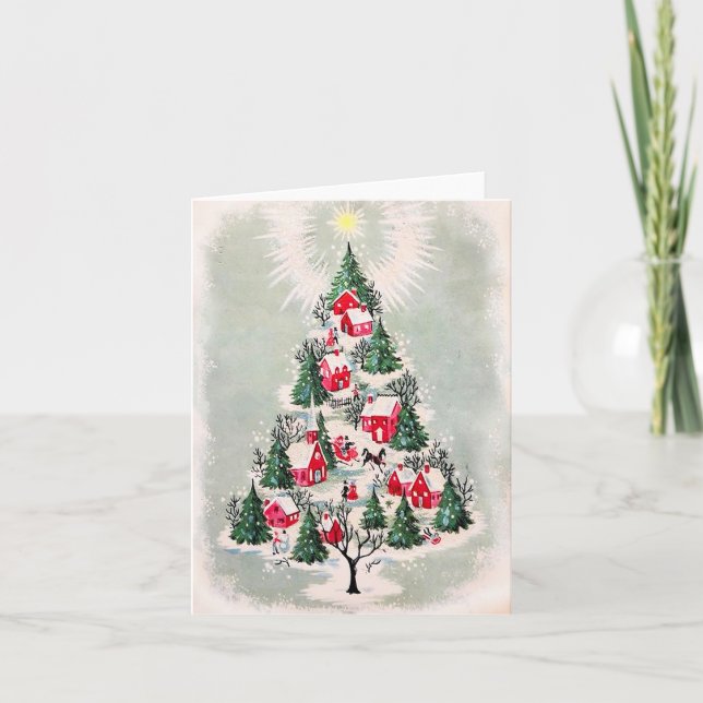 Vintage Christmas Card - Christmas Tree Village (Front)