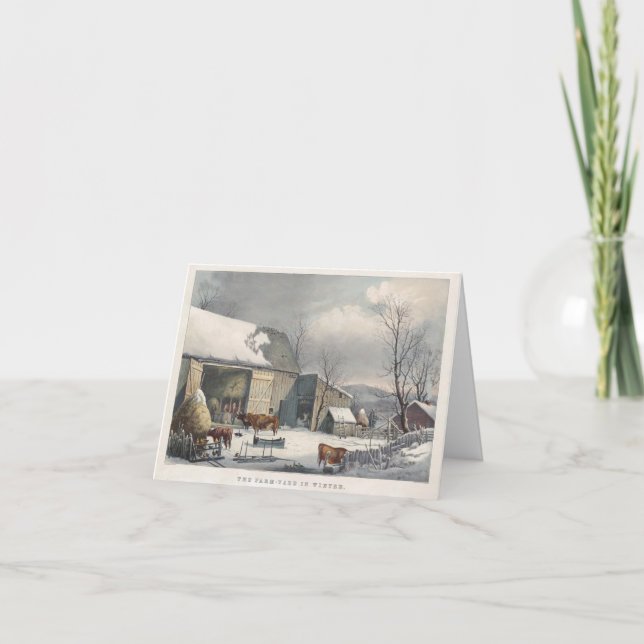 Vintage Christmas Card FARMYARD IN WINTER (1861) (Front)