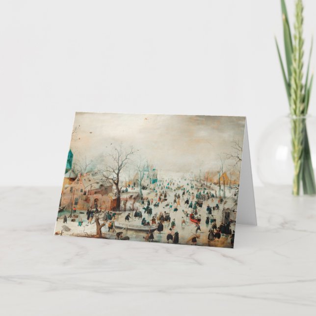 Vintage Christmas Card | Ice skating on the lake (Front)