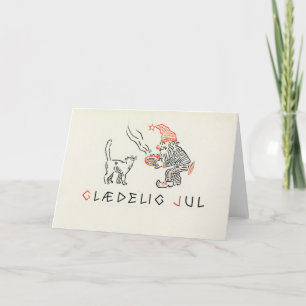Vintage Christmas Card Norway Glædelig Jul Gnome