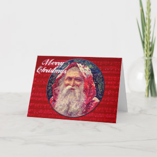 Vintage Christmas Card Santa and Music