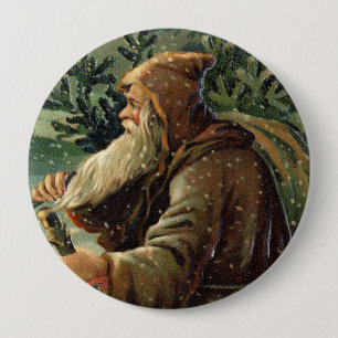 Vintage Christmas Card, Santa Claus and Tree 4 Inch Round Button