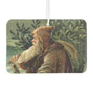 =Vintage Christmas Card, Santa Claus and Tree Air Freshener
