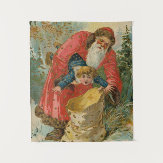 Vintage Christmas Card, Santa Claus, Naughty Child Tapestry (Front)