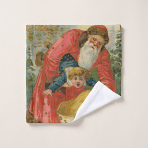 Vintage Christmas Card, Santa Claus, Naughty Child Wash Cloth