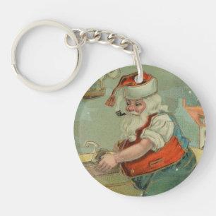 Vintage Christmas Card - Santa in his Workshop Keychain