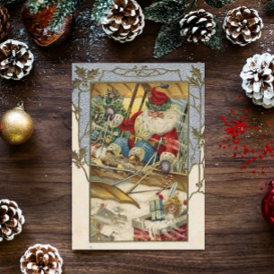 Vintage Christmas Card   Santa on a plane