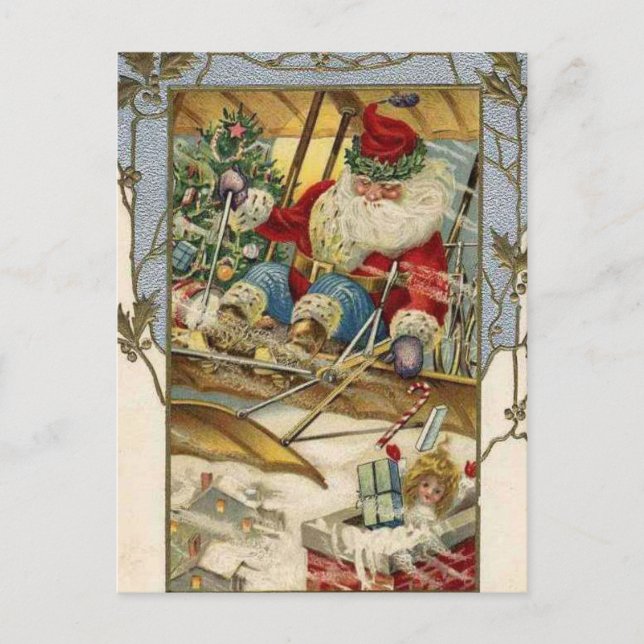 Vintage Christmas Card | Santa on a plane (Front)